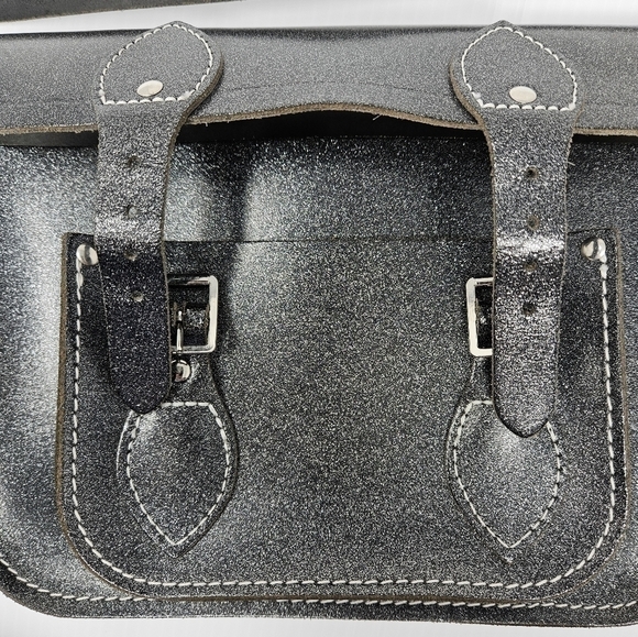Cambridge Satchel Leather Crossbody Bag Graphite Black Metallic Glitter Sparkle - Picture 11 of 15